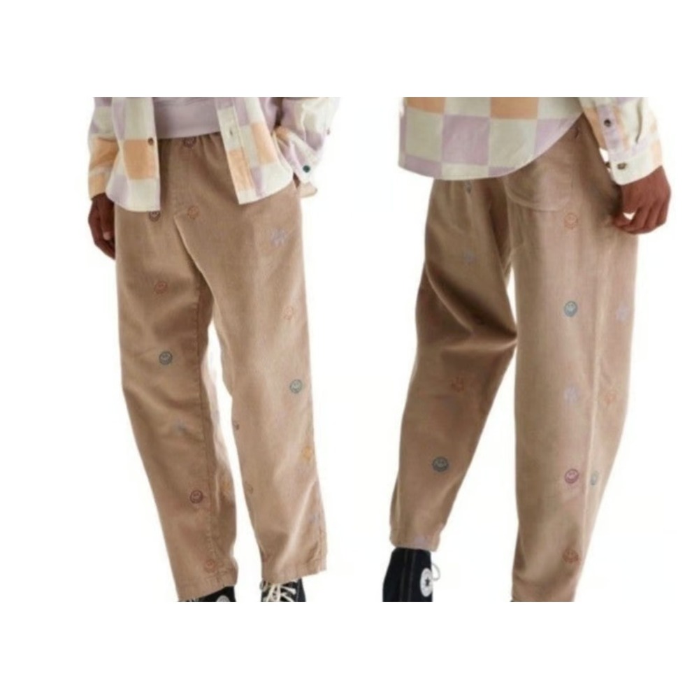 Urban Outfitters Smiley Face Embroidered Corduroy Pants Tan Small Unisex